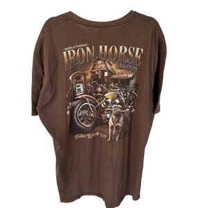 Iron Horse Saloon Biker Moto Graphic Tee Brown Bulldog Motorcycle T-Shirt Mens